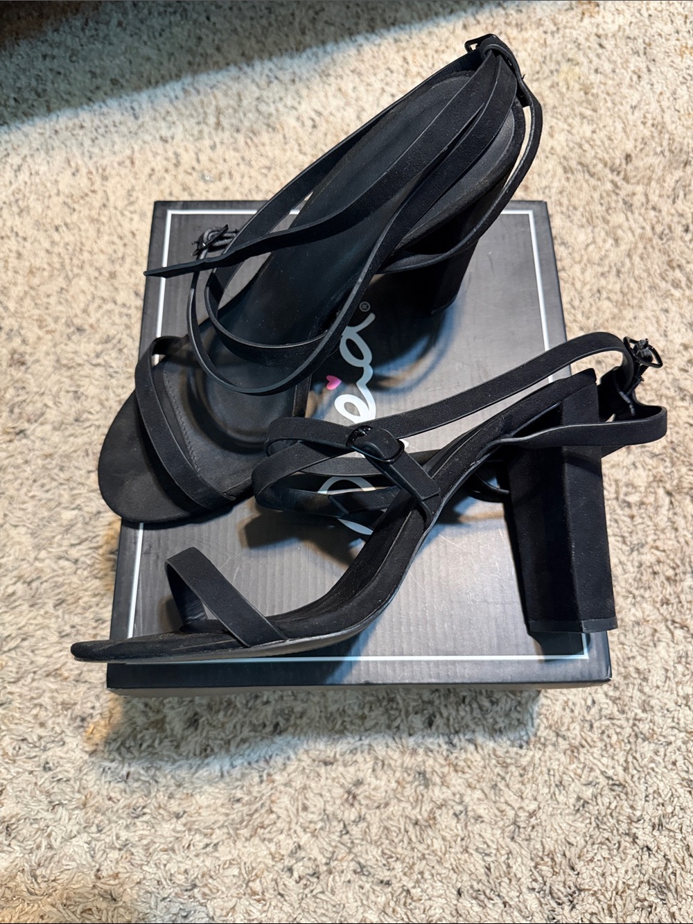 Qupid Black Strappy Block Heel Sandals